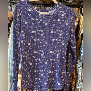 FREE PEOPLE We the Free Pretty Little Thermal Indigo Floral Print XL Thumb Holes